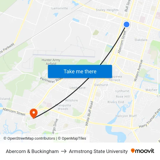 Abercorn & Buckingham to Armstrong State University map