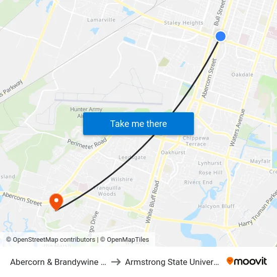 Abercorn & Brandywine Nb to Armstrong State University map