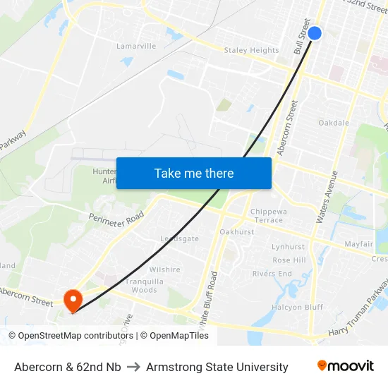 Abercorn & 62nd Nb to Armstrong State University map