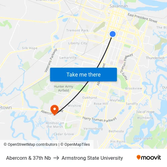 Abercorn & 37th Nb to Armstrong State University map