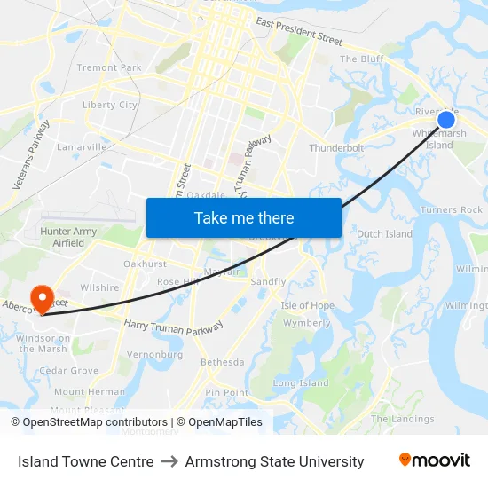 Island Towne Centre to Armstrong State University map