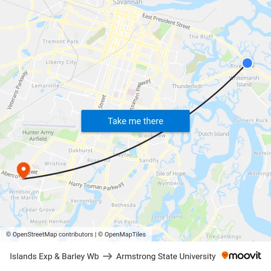 Islands Exp & Barley Wb to Armstrong State University map