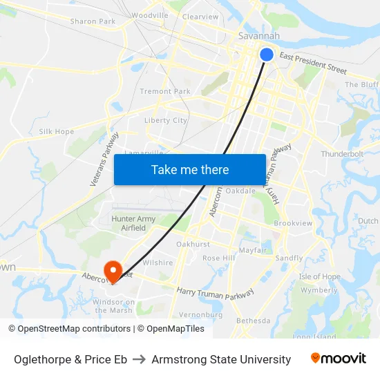 Oglethorpe & Price Eb to Armstrong State University map