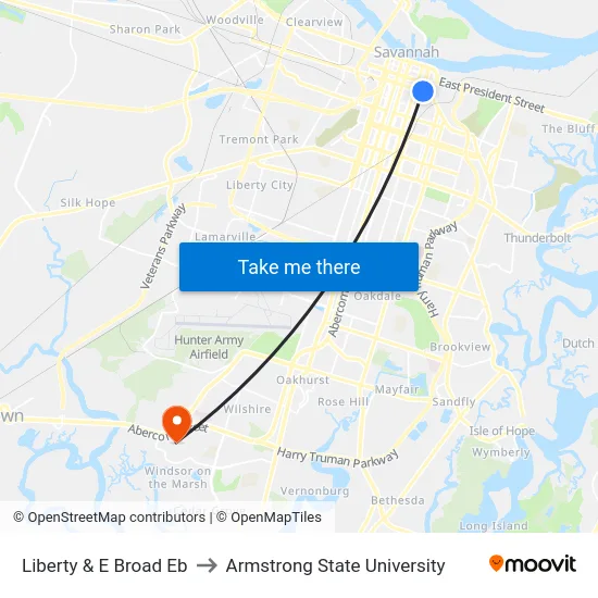 Liberty & E Broad Eb to Armstrong State University map