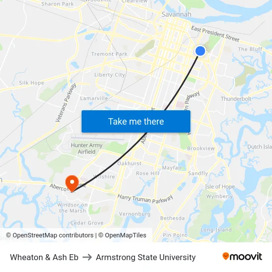 Wheaton & Ash Eb to Armstrong State University map