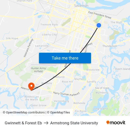 Gwinnett & Forest Eb to Armstrong State University map