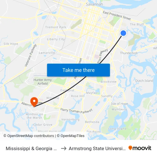 Mississippi & Georgia Eb to Armstrong State University map