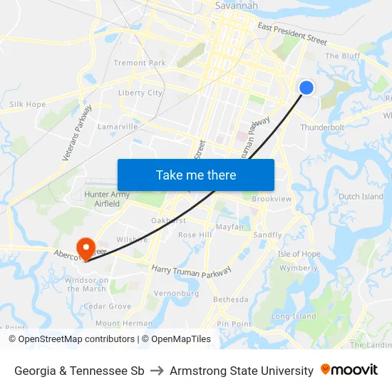 Georgia & Tennessee Sb to Armstrong State University map