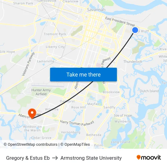 Gregory & Estus Eb to Armstrong State University map