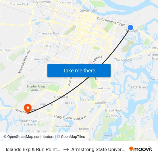 Islands Exp & Run Point Eb to Armstrong State University map