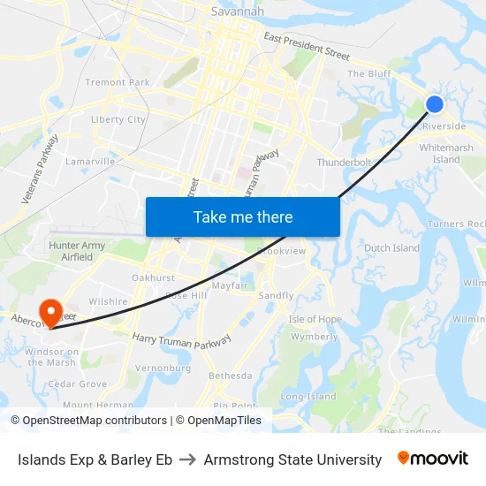 Islands Exp & Barley Eb to Armstrong State University map