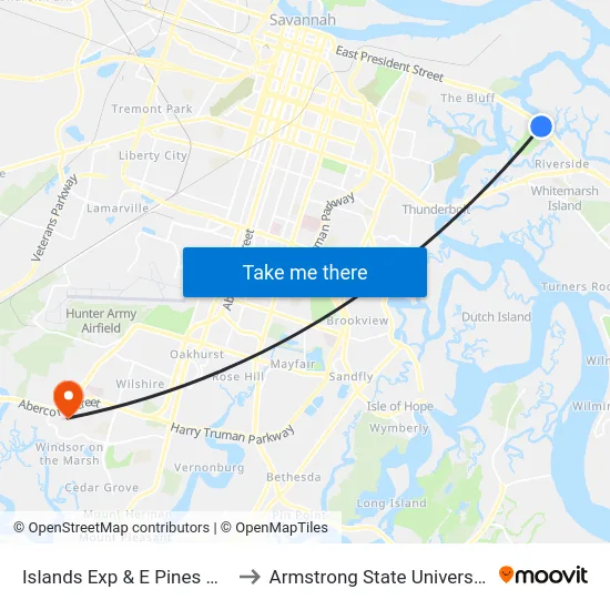 Islands Exp & E Pines Wb to Armstrong State University map
