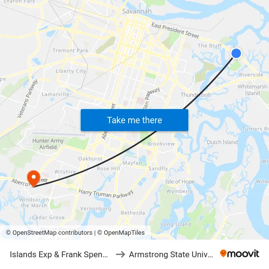 Islands Exp & Frank Spence Wb to Armstrong State University map