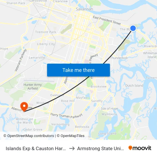 Islands Exp & Causton Harbor Wb to Armstrong State University map