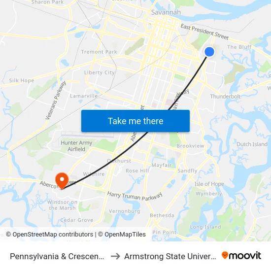 Pennsylvania & Crescent Sb to Armstrong State University map