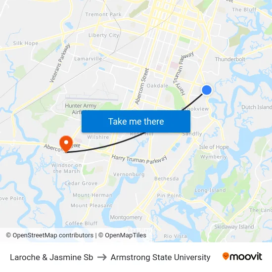 Laroche & Jasmine Sb to Armstrong State University map