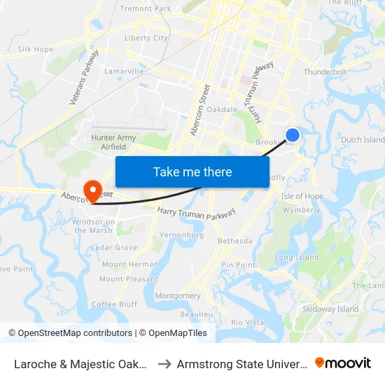 Laroche & Majestic Oaks Sb to Armstrong State University map