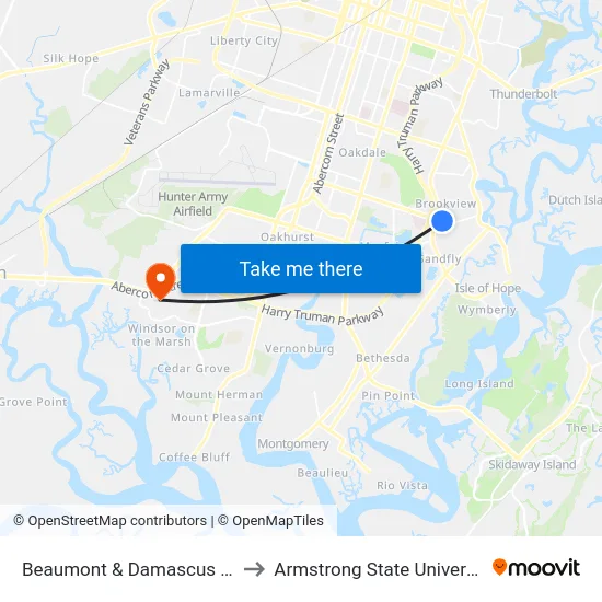 Beaumont & Damascus Wb to Armstrong State University map