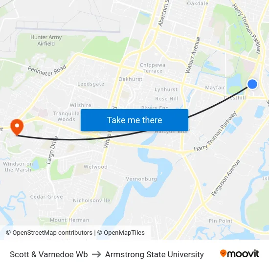 Scott & Varnedoe Wb to Armstrong State University map
