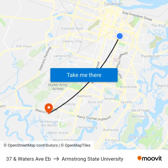 37 & Waters Ave Eb to Armstrong State University map