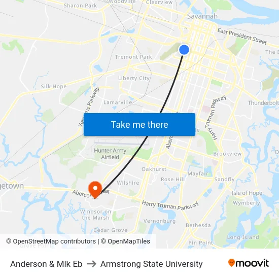 Anderson & Mlk Eb to Armstrong State University map