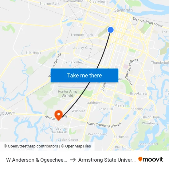 W Anderson & Ogeechee Wb to Armstrong State University map