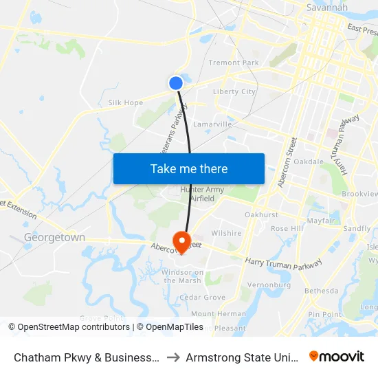 Chatham Pkwy & Business Ctr Nb to Armstrong State University map
