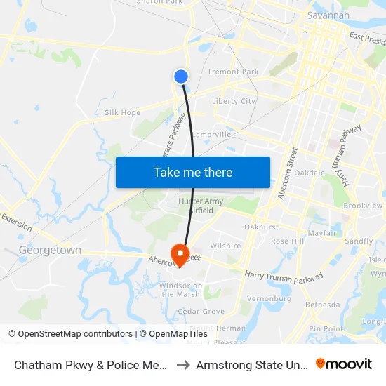 Chatham Pkwy & Police Memorial Sb to Armstrong State University map