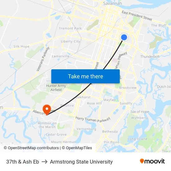 37th & Ash Eb to Armstrong State University map