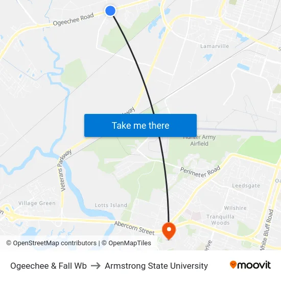 Ogeechee & Fall Wb to Armstrong State University map