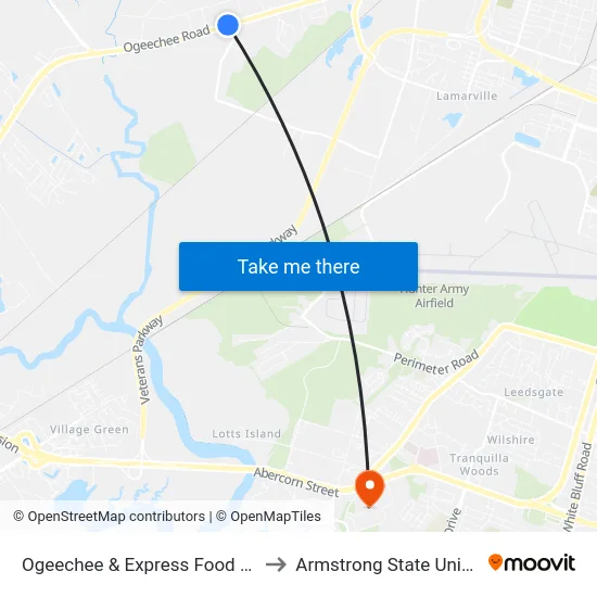 Ogeechee & Express Food Mkt Wb to Armstrong State University map