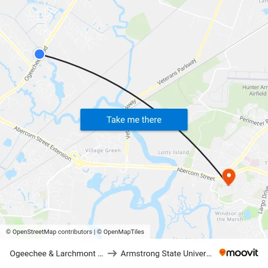 Ogeechee & Larchmont Sb to Armstrong State University map
