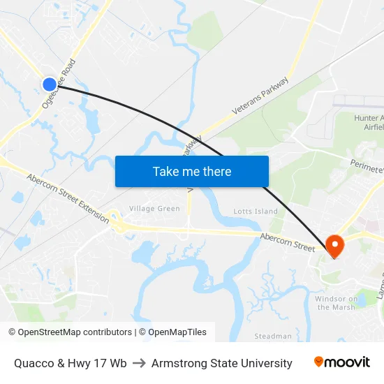 Quacco & Hwy 17 Wb to Armstrong State University map