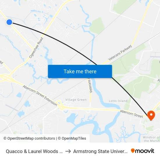 Quacco & Laurel Woods Wb to Armstrong State University map