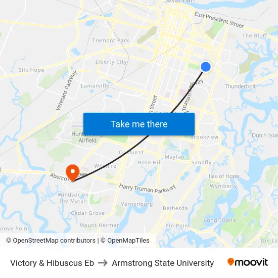 Victory & Hibuscus Eb to Armstrong State University map