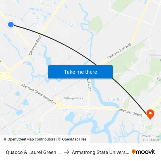Quacco & Laurel Green Eb to Armstrong State University map