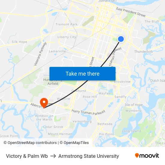 Victory & Palm Wb to Armstrong State University map