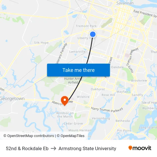 52nd & Rockdale Eb to Armstrong State University map