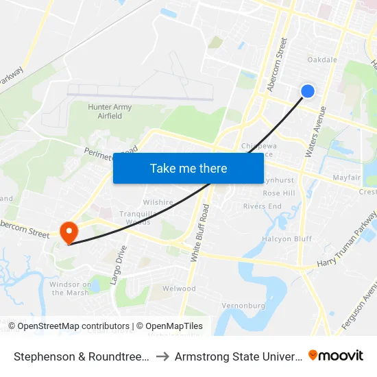 Stephenson & Roundtree Wb to Armstrong State University map