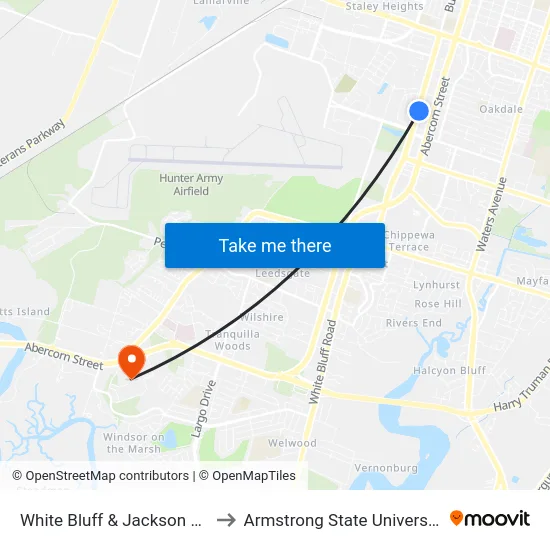 White Bluff & Jackson Nb to Armstrong State University map