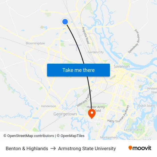 Benton & Highlands to Armstrong State University map