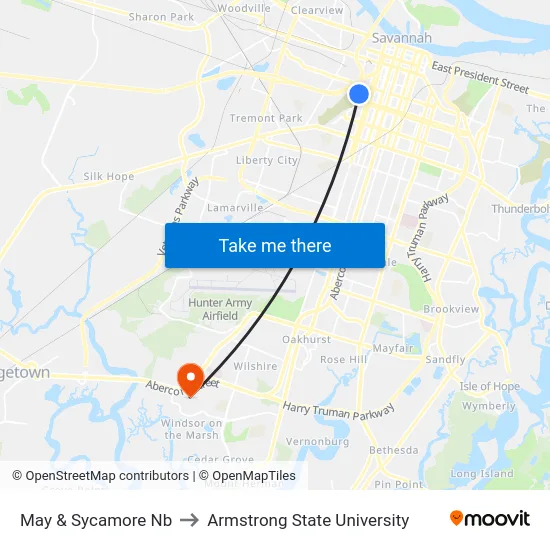 May & Sycamore Nb to Armstrong State University map