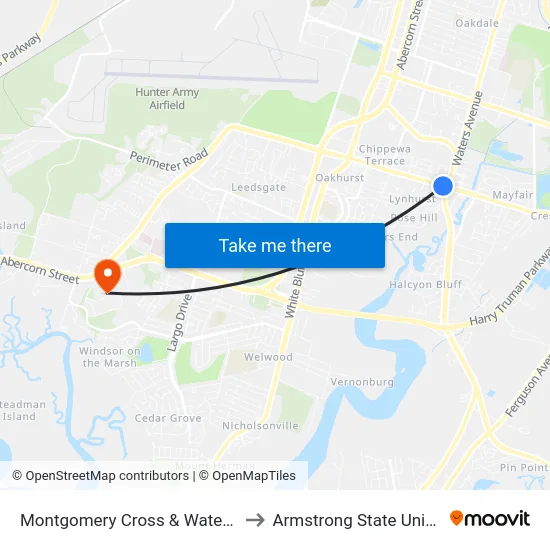 Montgomery Cross & Waters 2 Wb to Armstrong State University map