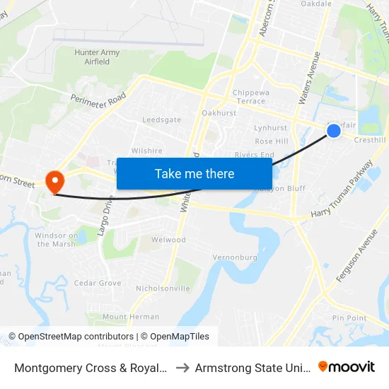 Montgomery Cross & Royal Oak Wb to Armstrong State University map