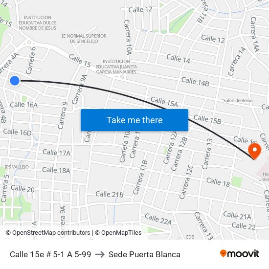 Calle 15e # 5-1 A 5-99 to Sede Puerta Blanca map