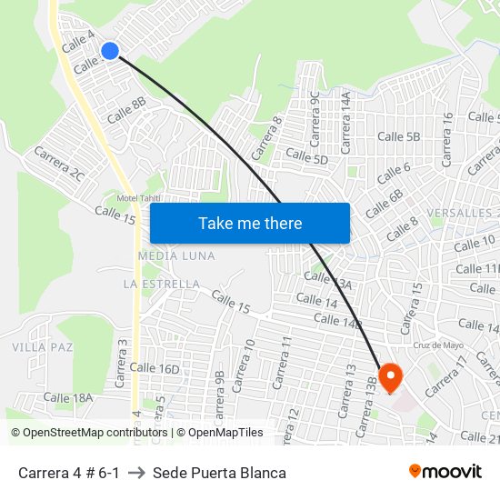 Carrera 4 # 6-1 to Sede Puerta Blanca map