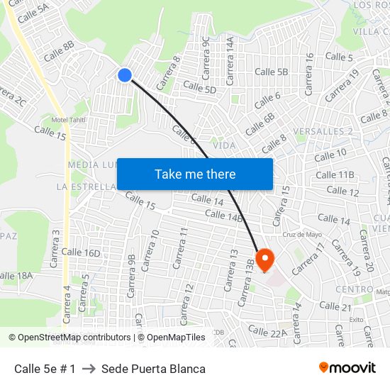 Calle 5e # 1 to Sede Puerta Blanca map