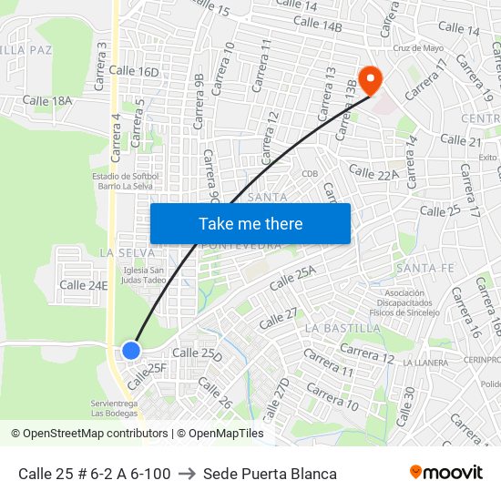 Calle 25 # 6-2 A 6-100 to Sede Puerta Blanca map