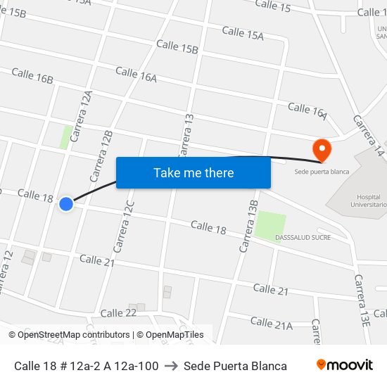 Calle 18 # 12a-2 A 12a-100 to Sede Puerta Blanca map