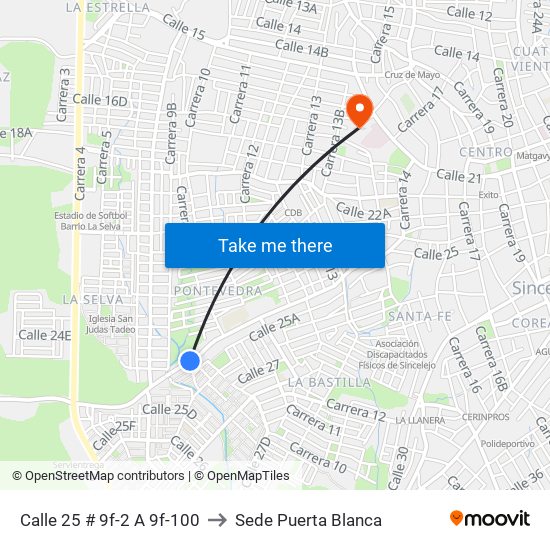 Calle 25 # 9f-2 A 9f-100 to Sede Puerta Blanca map